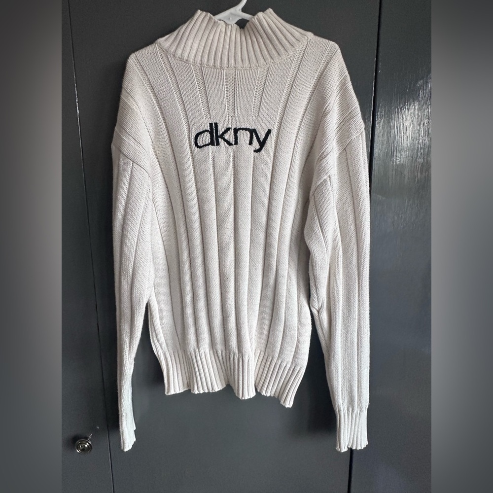 Girls MED (8-10) DKNY Cream Ribbed Turtleneck Sweater